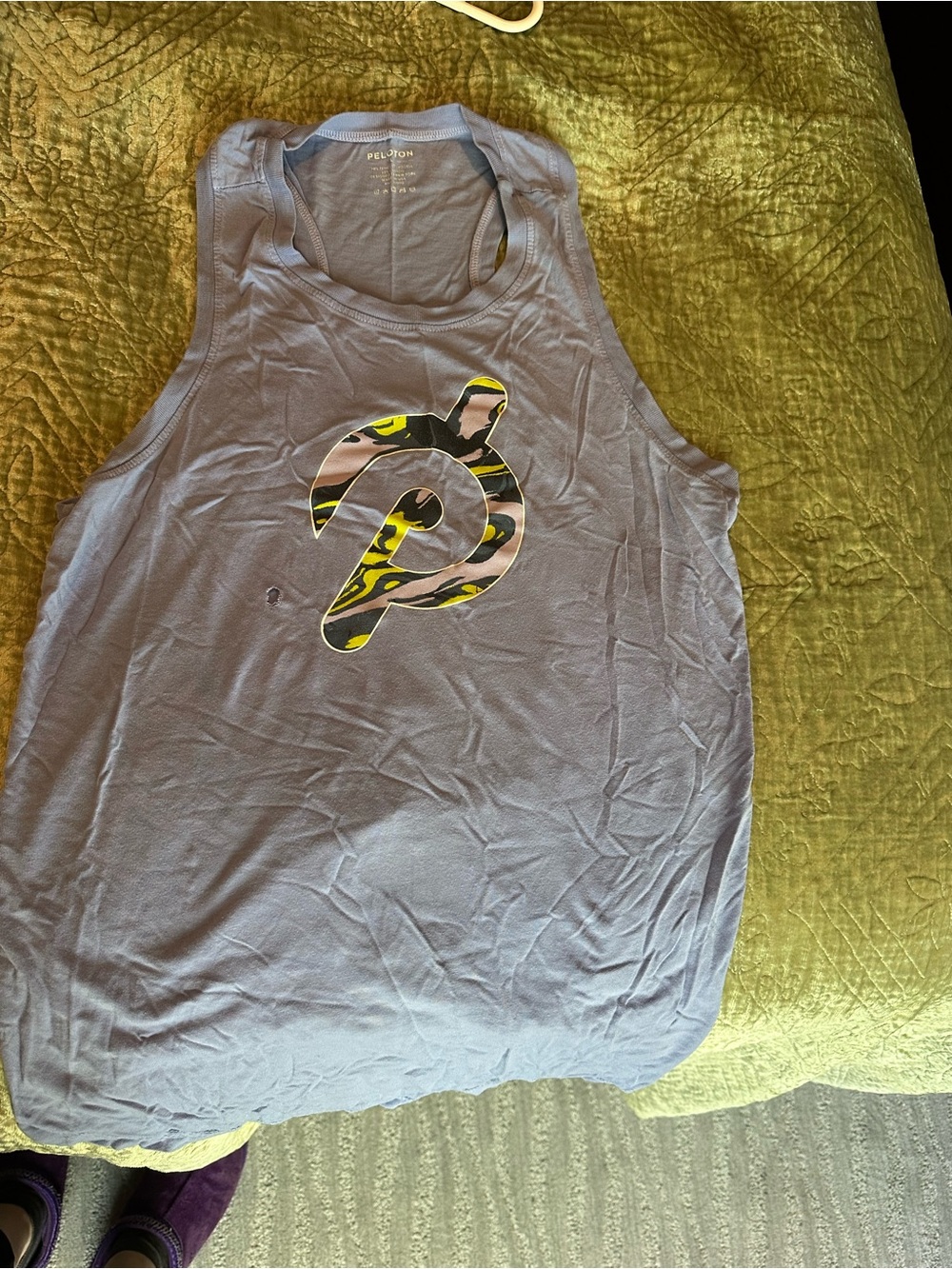 Peloton Lavender Sleeveless Tank with Yellow Camo Logo